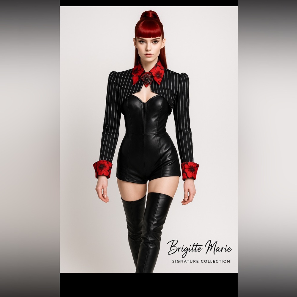 Black and Red Pinstripe Women's Blazer - Picture 3 of 14